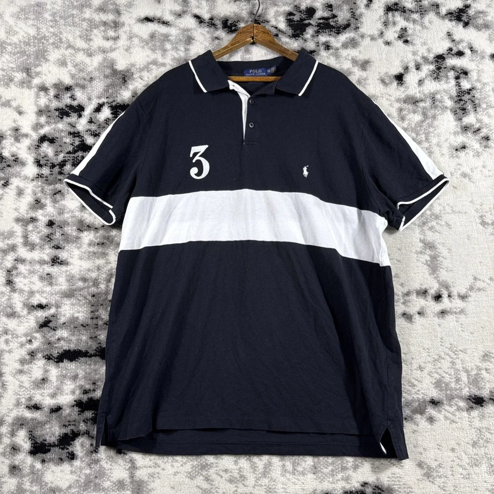 Polo Ralph Lauren Shirt‎ Mens Size XXL Black Rugby Preppy Academia Numbered